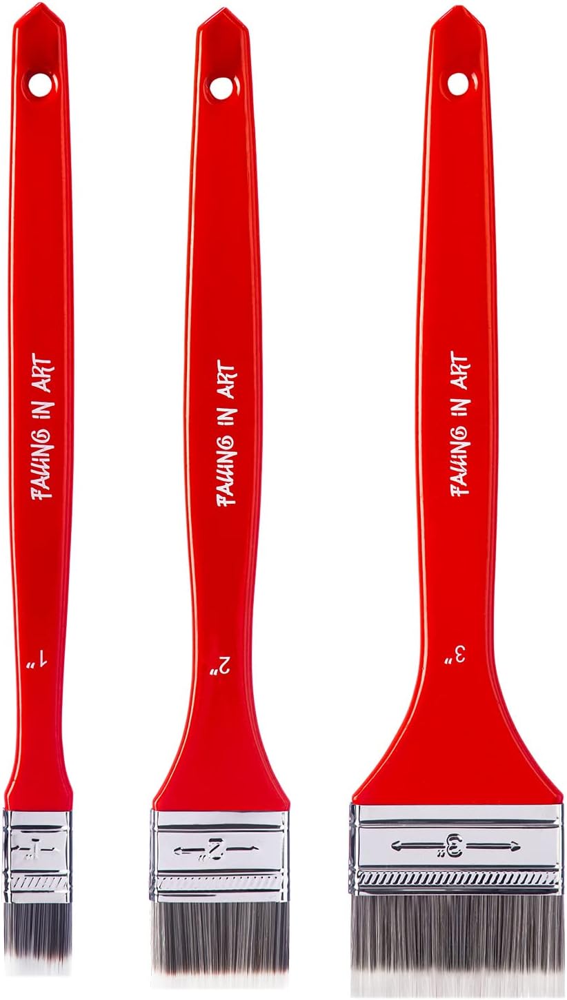 Falling in Art Flat Paddle Paint Brush Set with Long Handle, Large Scale Brush for Oil and Acrylic Paints(1 Inch,2Inch,3Inch)