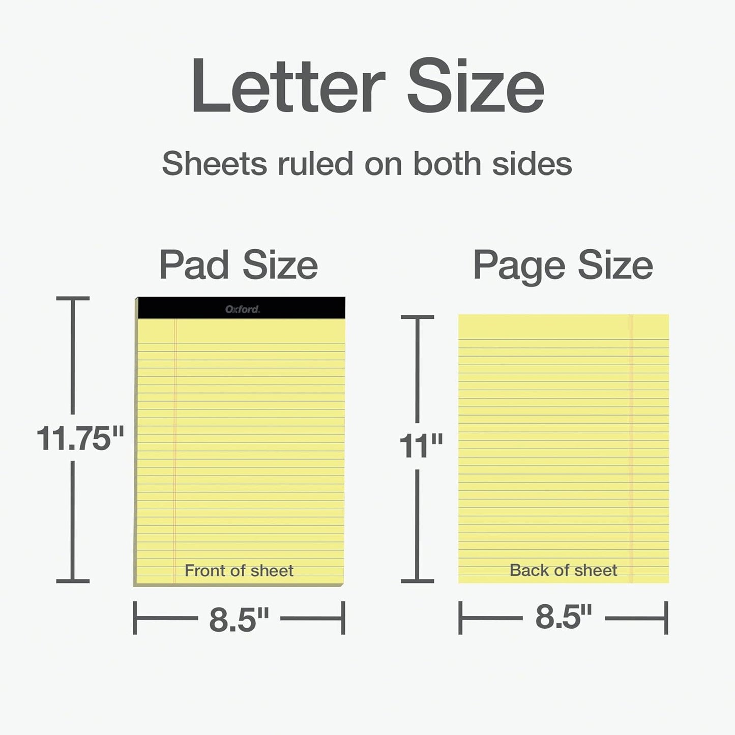 Oxford 8.5 x 11.75 Inch Legal Pads, 3 Pack, Wide Ruled on Both Sides, Canary Yellow Paper, 50 Perforated Sheets Per Writing Pad, Proudly Made in the USA (1017035)