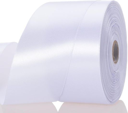 2 Inch White Solid Satin Ribbon, 50 Yards Craft Fabric Ribbon for Gift Wrapping Floral Bouquets Wedding Party Decoration
