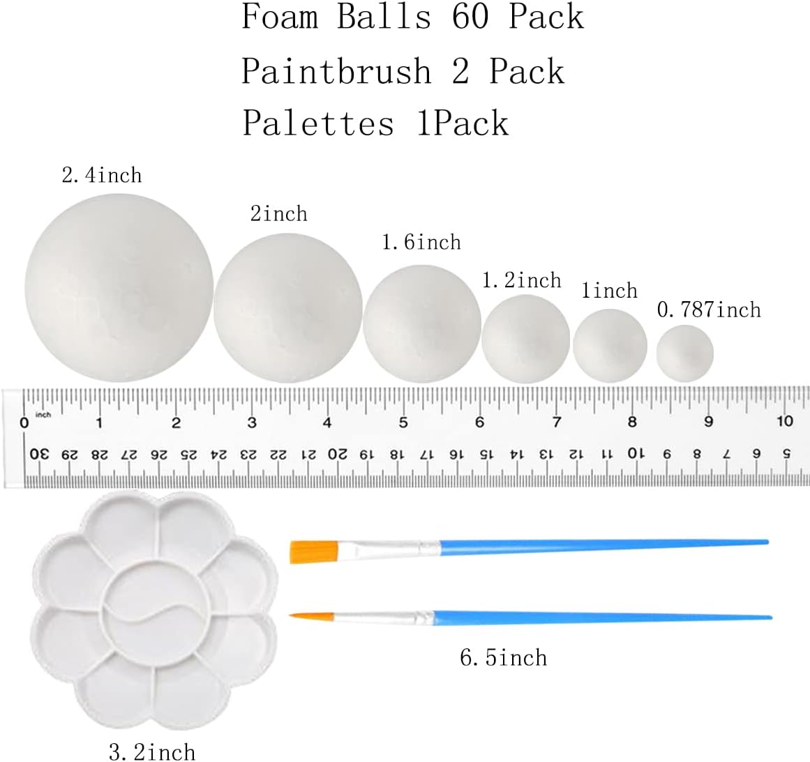 FFchuanhe 63Pack Craft Foam Balls Assorted Sizes (0.8-2.4 in) 60Pack, Foam Balls for Arts and Crafts, Christmas, School Craft Project and Holiday Party