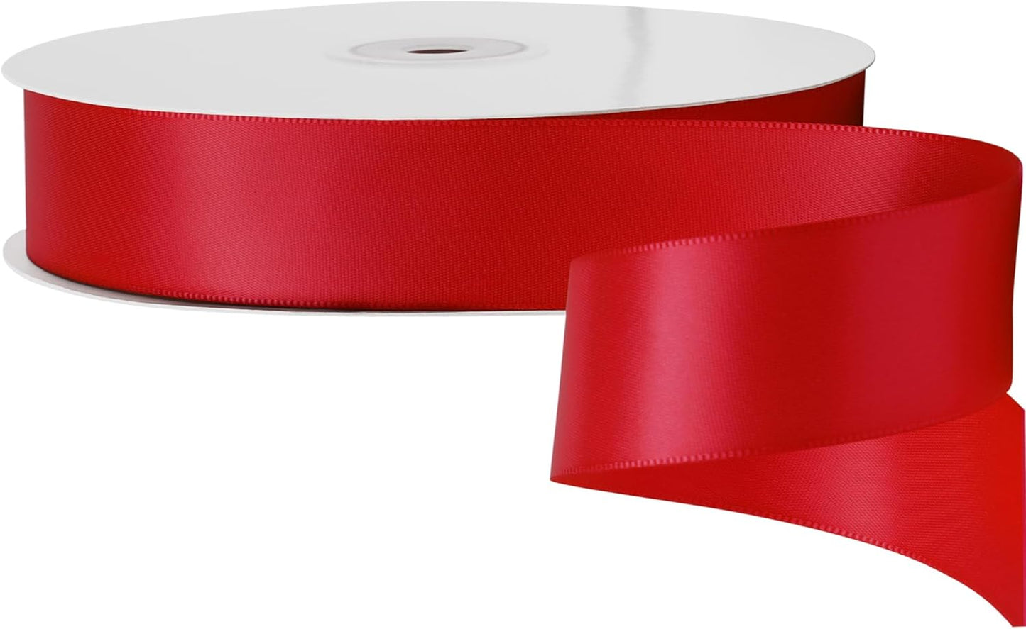 LIUYAXI Hot Red Double Faced Satin Ribbon, 1" X Continuous 25 Yards, Ribbons Perfect for Gift Wrapping Wedding Bouquet Decor DIY Craft Bow Making & Other Projects