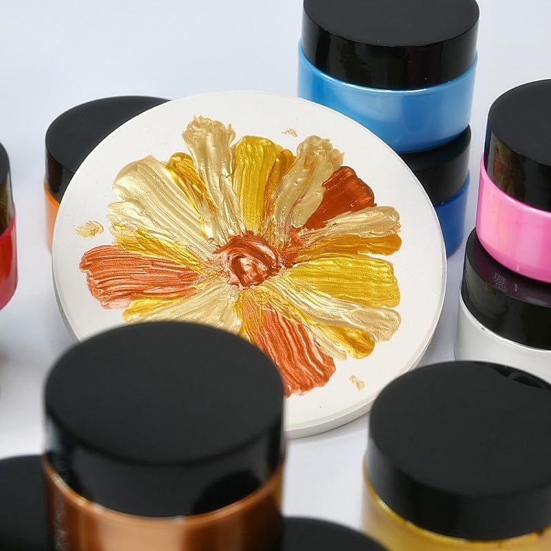 Shimmer Metallic Acrylic Paint Metallic Chalk Paste 1.7oz/50ml, Ideal for Wood/T-Shirts/Glass/Stone, DIY Crafts Projects Glitter Pearlescent Golden Pigment Suitable for Beginners Artists (3 Jars)