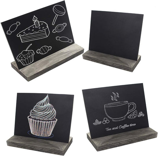 5 X 6 Inch Mini Tabletop Chalkboard Signs with Rustic Style Wood Base Stands, Set of 4，Include 3 chalks