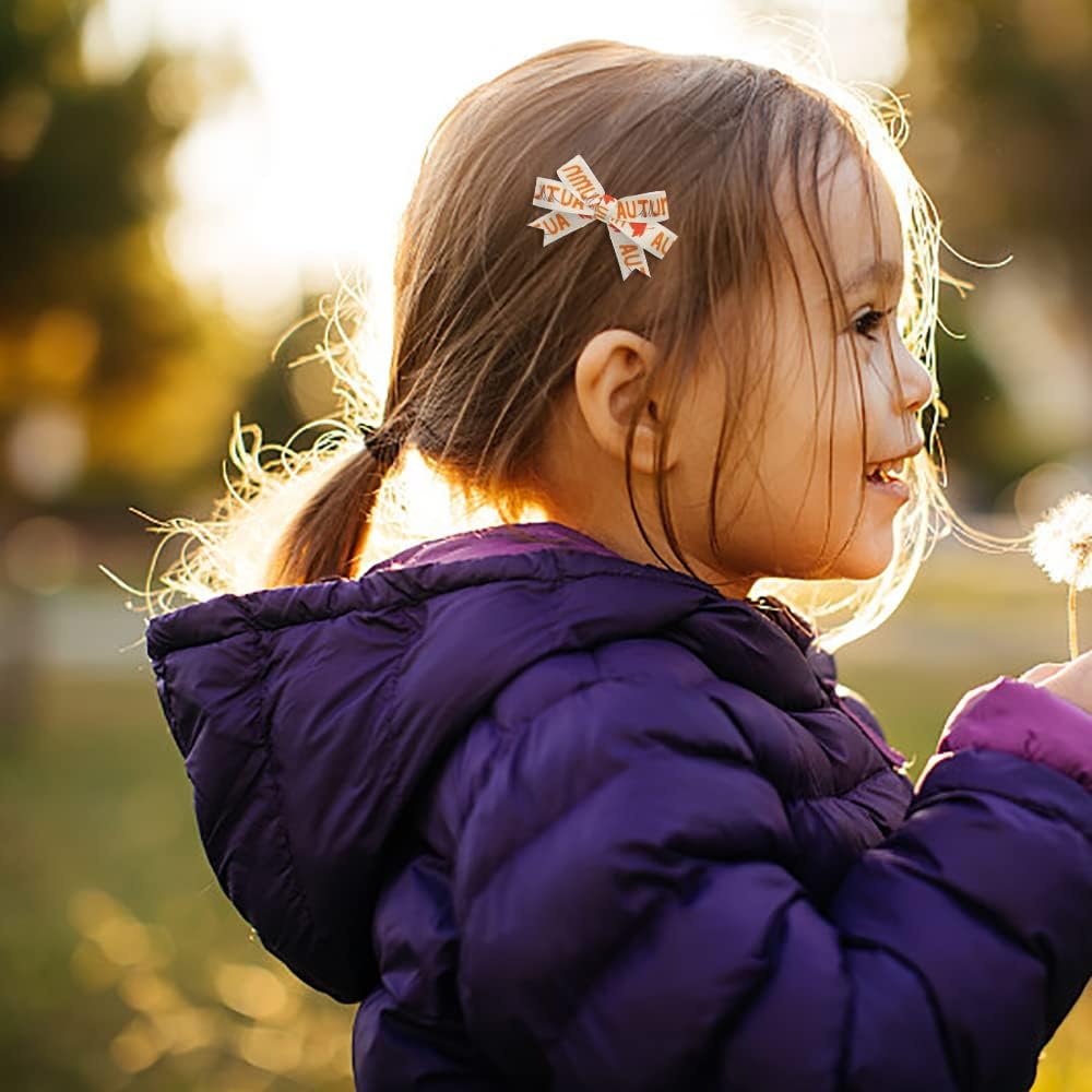 4 PCS Thanksgiving Fall Ribbons Pumpkin Leaves Printed Grosgrain Ribbons White Orange Ribbon Hello Autumn Craft Ribbons for Gift Wrapping Fall Thanksgiving Decor (20 Yards, 0.78''&0.39'')