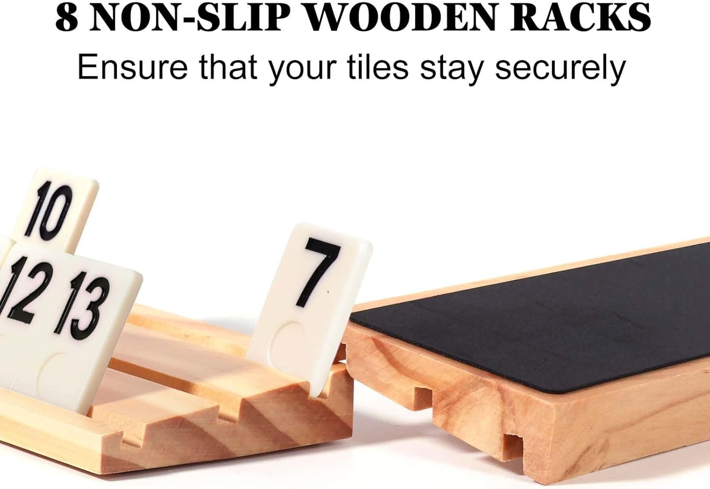 Upgraded 6-8 Players Rummy Cube Board Game Set with 8 Wooden Racks, 214 Tiles, Portable Case, Drawstring Bag and Dice, for Adults Friends Night Gifts Travel Party Sharpens Brain