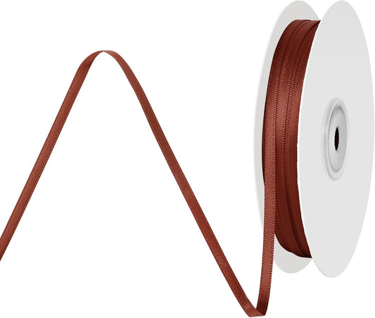 1/8 Inch X 100 Yards Rust Satin Thin Ribbon Solid Color Double Faced Ribbons Perfect for Crafts Wedding Decor Bow Making Arts Sewing and More