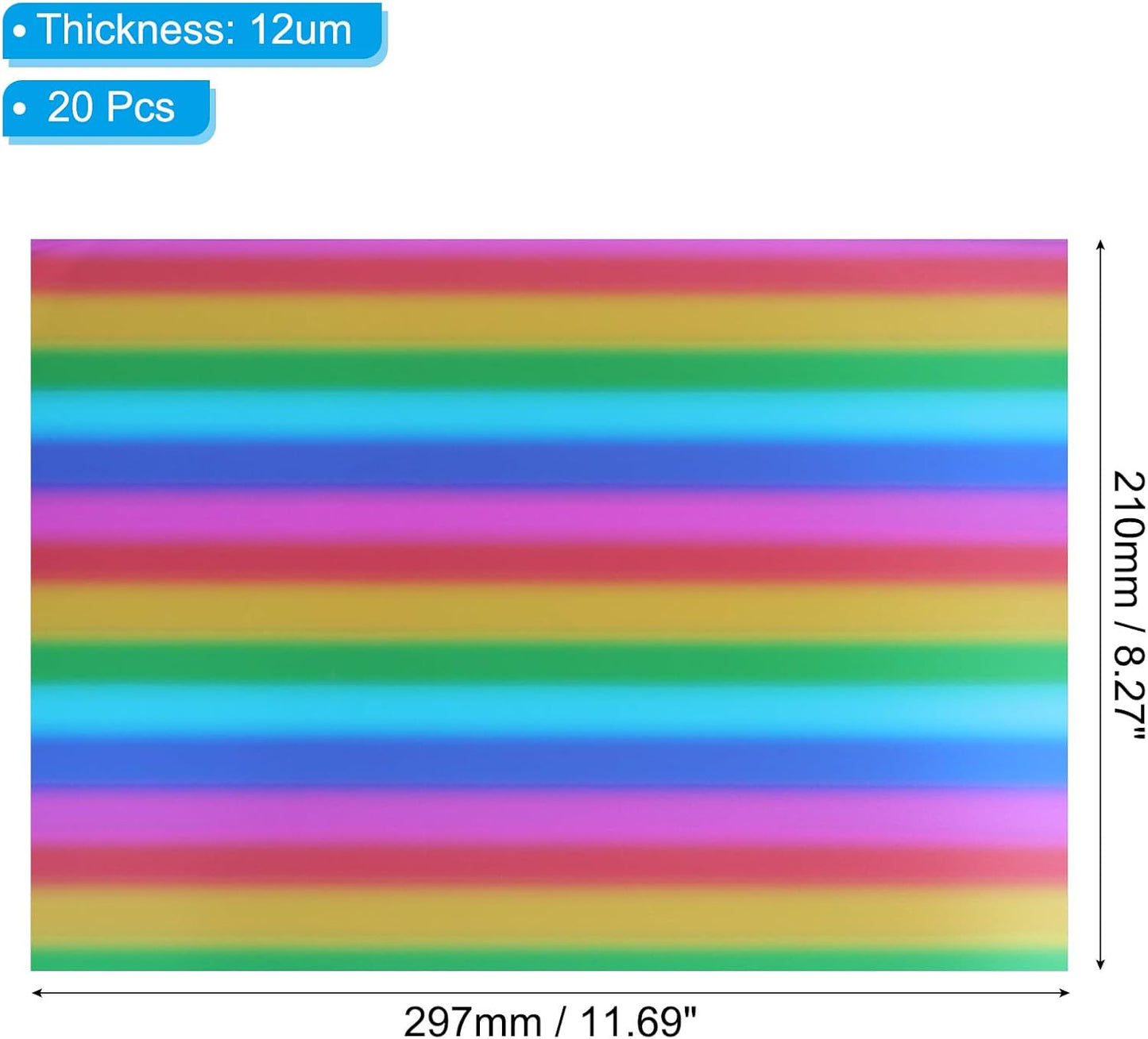 PATIKIL 11.7x8.3" Hot Stamping Foil Paper Sheet, 20 Sheets A4 Heat Transfer Hot Stamping Paper Foil for Leather DIY Logo Decor Craft Gift Package Scrapbook Card, Vertical Colorful