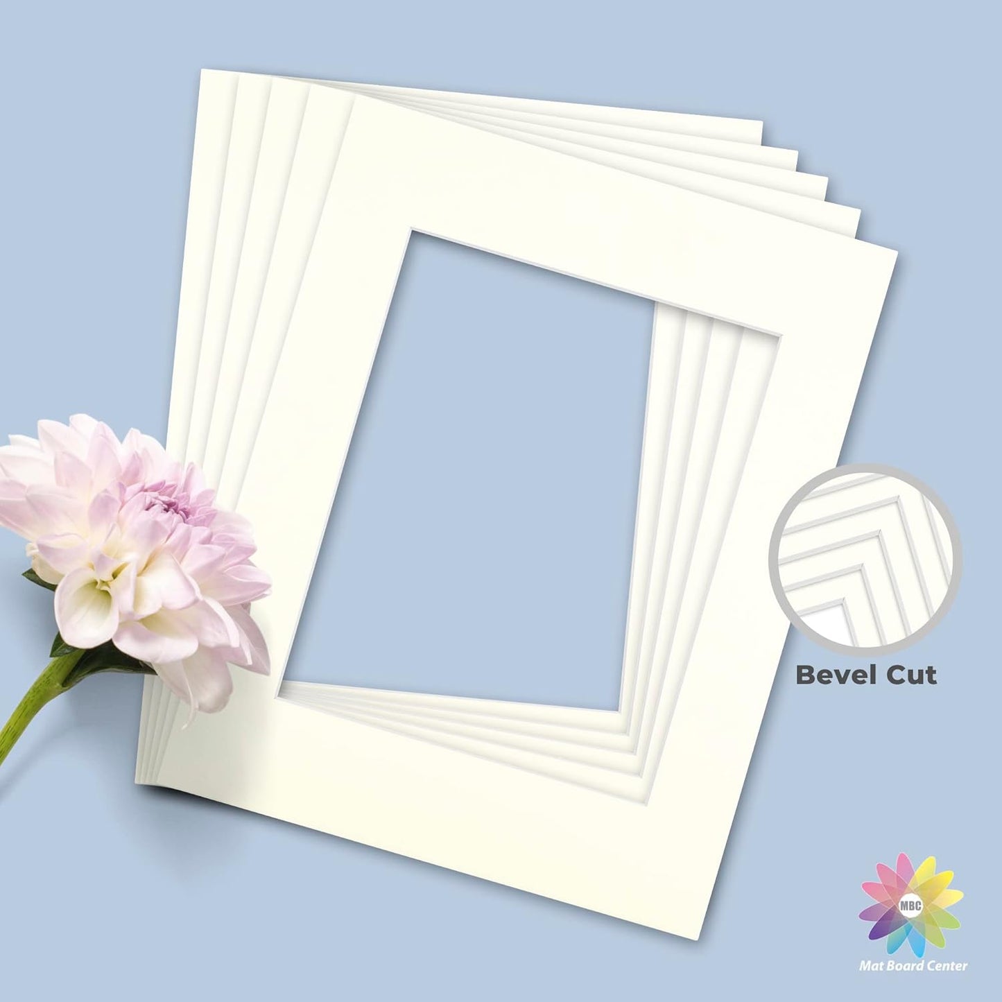 Mat Board Center, Pack of 10, 11x14 for 8x10 Ivory Turret Color Mats - Bevel Cut, Acid Free, 4-ply Thickness, White Core - for Pictures, Photos, Framing