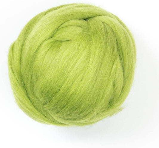 Colored Natural Wool roving, 8 OZ. Best Wool for Needle Felting, Wet Felting, handcrafts and Spinning. (Green Apple)