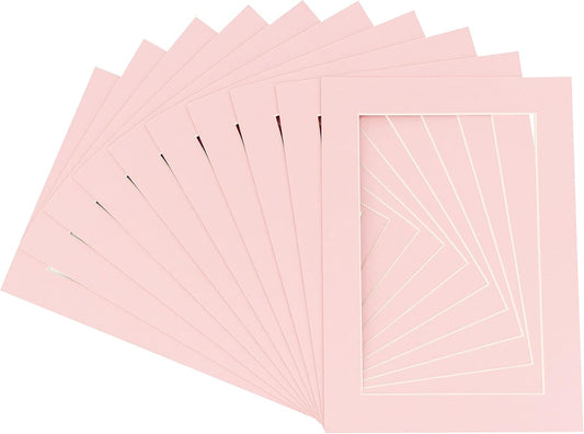 Pack of 25 Acid Free 11x14 Mats Bevel Cut for 8.5x11 Photos - Pink Precut Matboards With Backing Boards and Clear Photo Mat Bags For Pictures, Photos, Framing - 4-ply Thickness