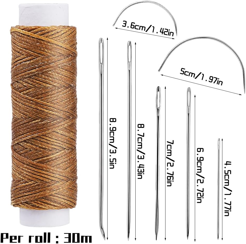 Ftyiwu Waxed Thread, Upholstery Needle and Thread 32 Yards with 7PCS Hand Sewing Needles for Home Upholstery Carpet Canvas Repair Leather Sewing (Medium Brown)