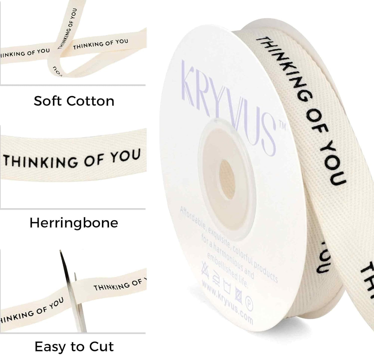 Thinking of You Ribbon - 5/8 Inch x 12 Yards Natural Twill Tape Ribbon, Cotton Herringbone Ribbons for Gift Wrapping, Birthdays, Weddings, Anniversaries, Valentine's Day, Mother's Day