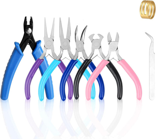 6 Pcs Jewelry Pliers Set, Include Needle Round Bent Nose Zipper Wire Cutter Jewelry PliersJewelry Making Tools for Jewelry Making Repair/Crafting/Wire Wrapping Supplies