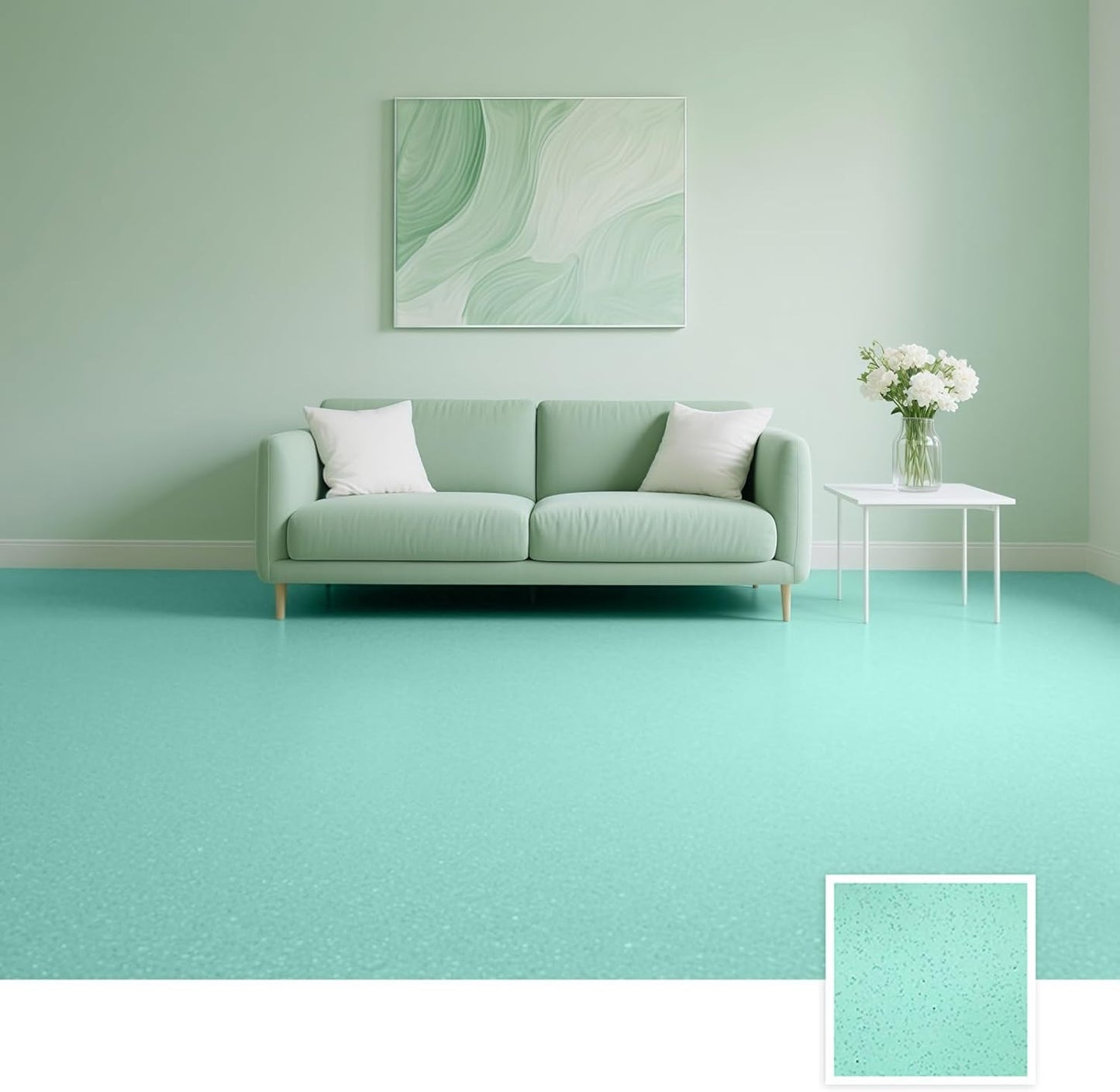 Epoxy Colored Sand Floor Paint, Epoxy Floor Paint High Gloss Marble Effect Coating for Indoor and Outdoor, Wear-resistant and non-slip Self-leveling Coating Green 176OZ(5KG)