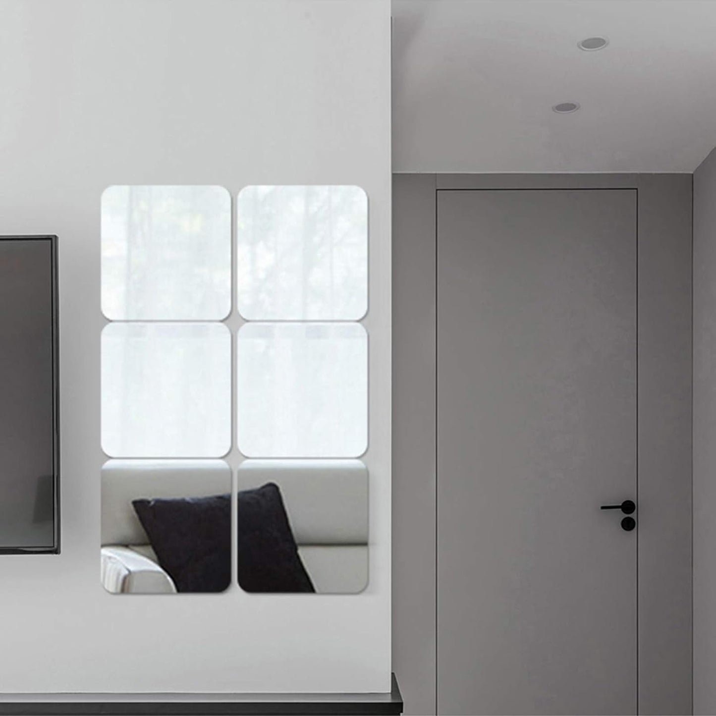 Acrylic Mirror Sheet Self Adhesive Wall Mounted Home Décor Non Glass Sticky Mirror Tile Thickness 0.08in (2mm) Square 8x8 inch