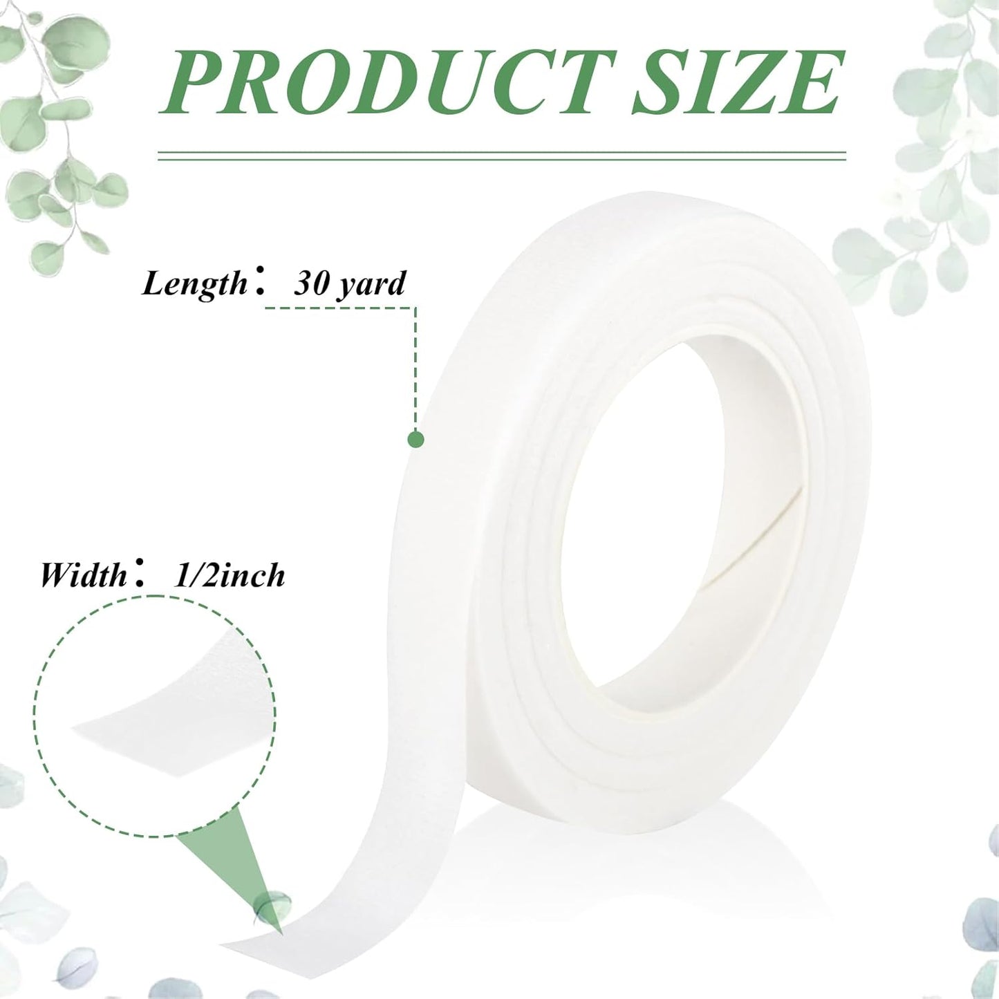 Phinus 9 Rolls Floral Tape, 1/2 Inch x 30 Yard Flower Tape, Green Floral Tape for Floral Crafts Supply, Bouquet Stem Wrapping, Wedding Bouquet (White)