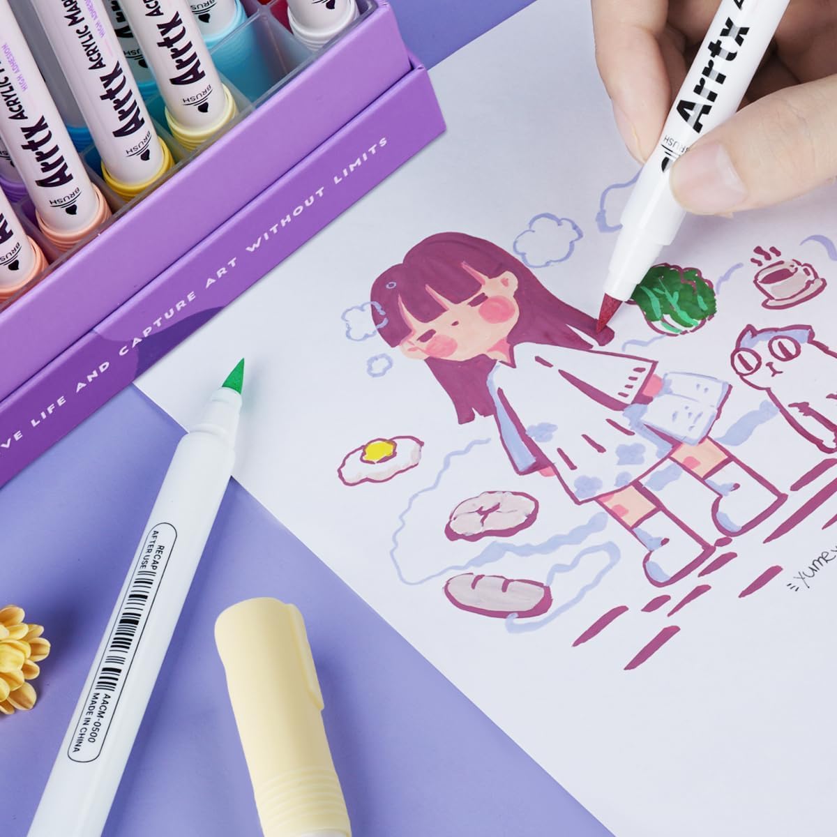 Arrtx 30 Colors Acrylic Paint Pens for Rock Painting, Extra Brush Tip, Water Based Paint Markers for Stone, Glass, Easter Egg, Wood and Fabric Painting-No Toxic,No Odor