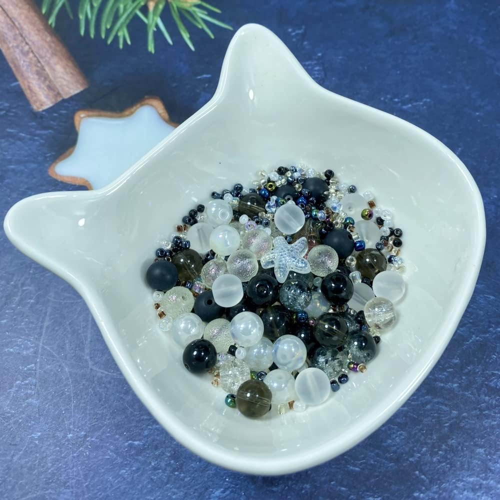 Assorted Glass Resin Beads Multi Size Colors Smooth Cracked Gravel Millet Spacer Beads for Bracelets Necklace Earring DIY Jewelry Making Craft(Moon Shadow White Series)