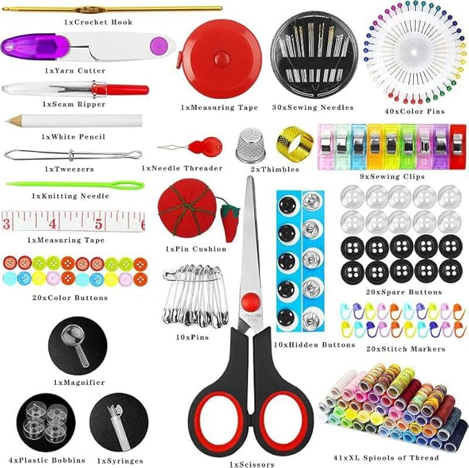 FNV Sewing kit, 229 pcs Sewing Accessories, Friendly for Beginner and Professional for Worker, Suitable for Travel, Home, School and DIY Gift, Needles, Scissors, 41XL Thread Spools
