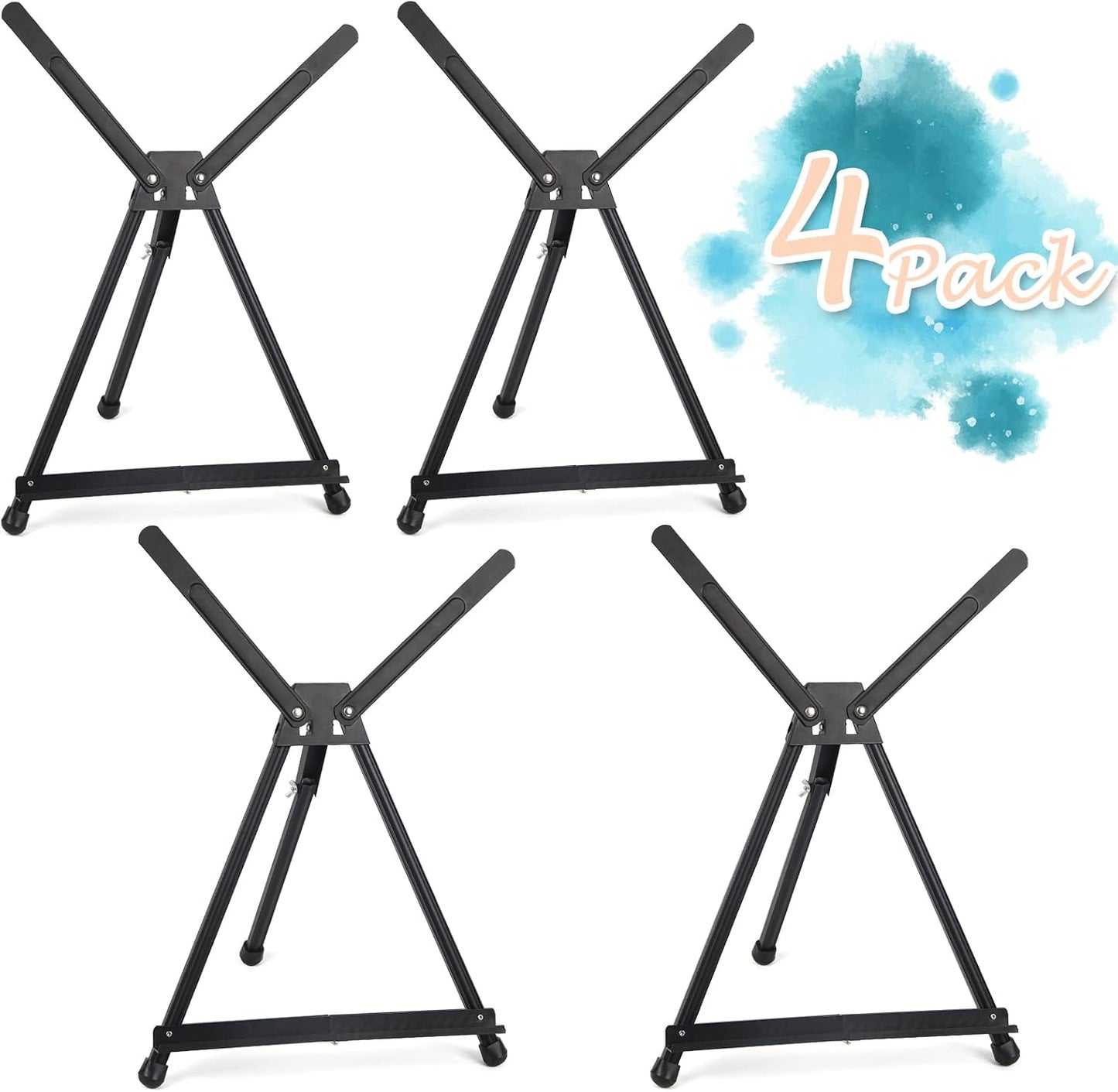 Falling in Art Aluminum 15" to 21" Tabletop Easel Display, Black Tripod with Rubber Feet, Holds Canvas, Paintings, Books, Photos, Signs (4 Pack)