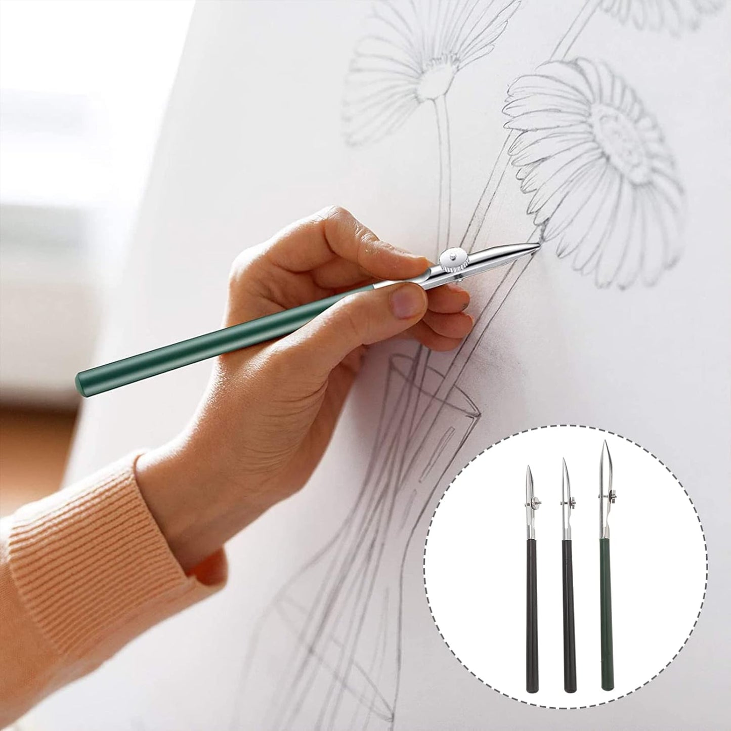 Gatuida 3pcs Adjustable Straight Line Pen, Art Ruling Pen for Masking Fluid, Fine Lines Drawing Tool, Black (Size L, M, S, 1pc Each)