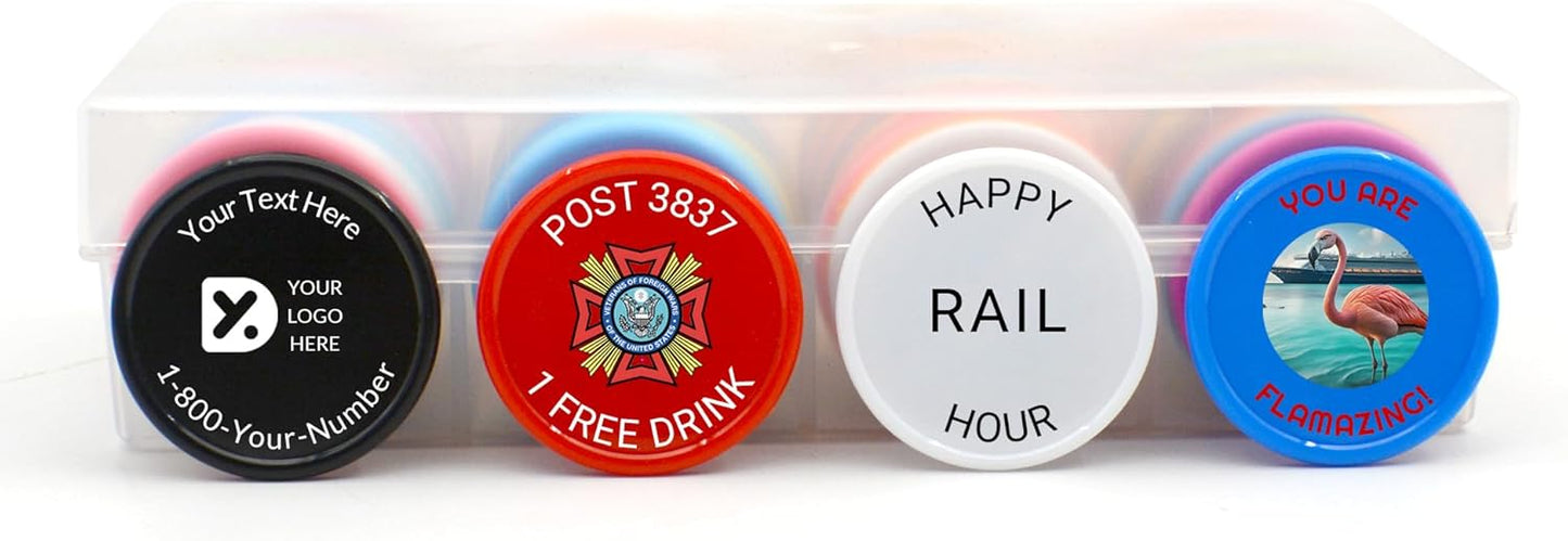 500 Personalized Plastic Chips, Custom Poker Chip, Print Your Logo Image or Text, Good for Golf Ball Markers, Challenge Coins, Business Cards, Drink Tokens