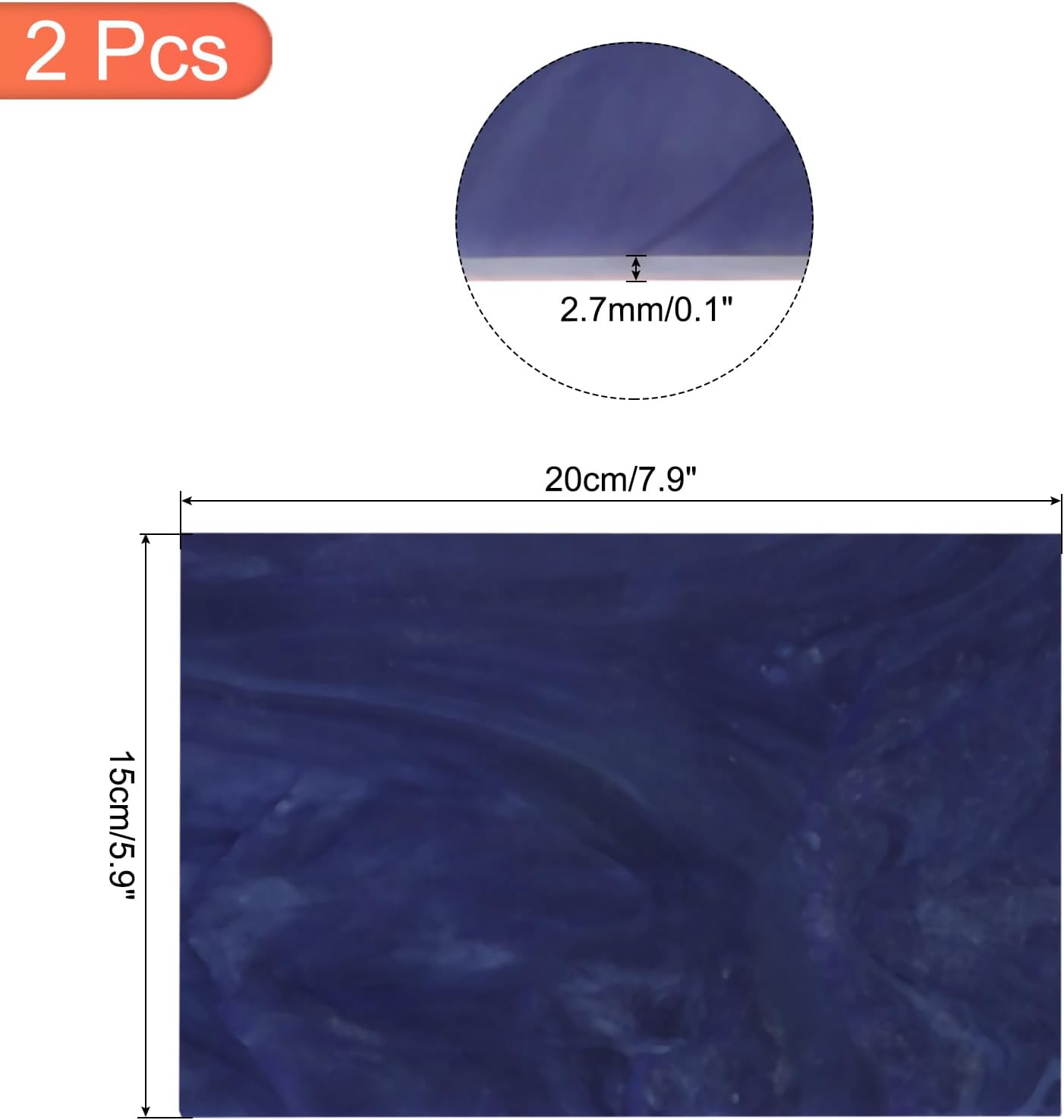 MECCANIXITY 2 Pcs Stained Glass Sheet Mosaic Tile 7.9 Inch x 5.9 Inch Deep Blue Stained Glass Sheets for Crafts DIY Art Project