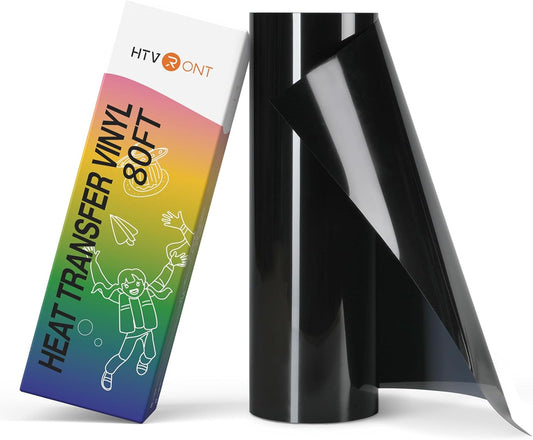 HTVRONT Heat Tranfer Vinyl Roll - 12” x 80ft Black HTV Vinyl for T Shirts, Black Iron on Vinyl Compatible with Cricut Cutting Machine - Easy to Use for Personalized Gifts