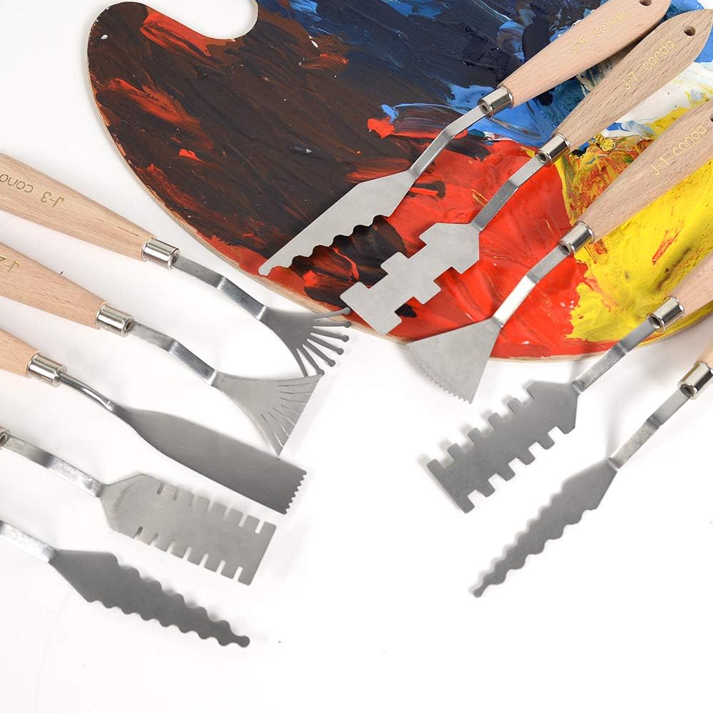 CONDA Palette Knife Set -10Pcs Stainless Steel Spatula Pallet Knife Painting Tools Metal Knives Wood Handle with Different Shapes and Sizes