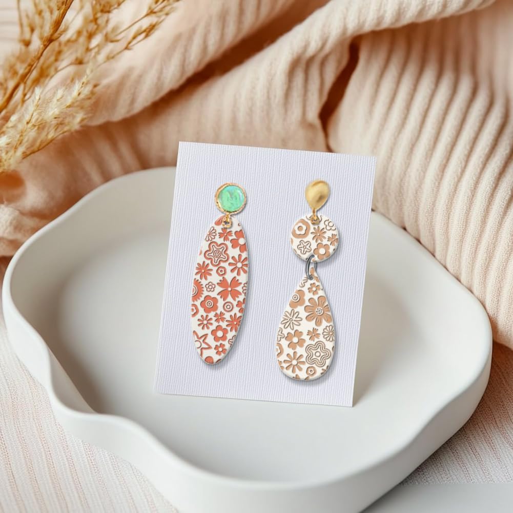 CHGCRAFT Polymer Clay Texture Sheets Cartoon Flowers Texture Stamp Sheets Silicone Texture Stamp Polymer Clay Texture Mat for Making Earrings Jewerly, Polymer Clay Earrings Tools