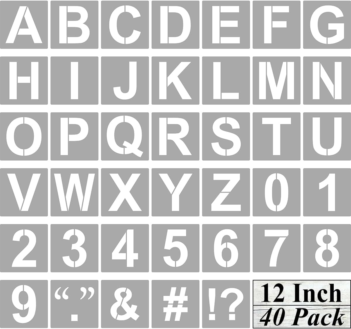 Alphabet Letter and Number Stencils 12 Inch - 40 Pack Large Letters and Numbers Stencil Templates with Signs for Painting on Wood, Reusable Number Letter Stencils for Chalkboard Signs & Wood Wall Art