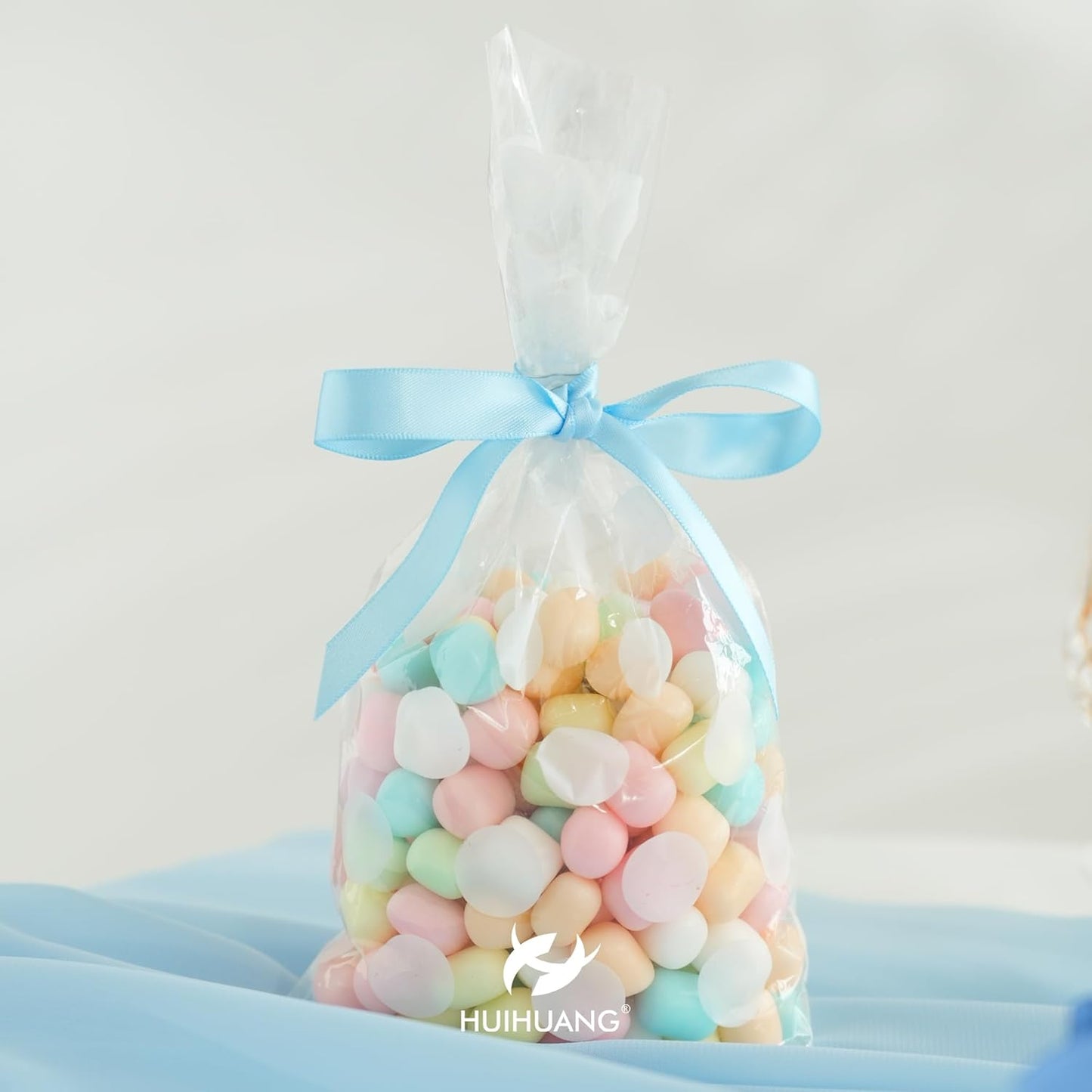 HUIHUANG Blue Satin Ribbon 1/2 inch X 50 Yards Continuous, Baby Blue Double-Faced Satin Ribbon for Gift Wrapping, Bows, DIY Crafts, Flower Bouquet, Baby Shower Wedding Decor