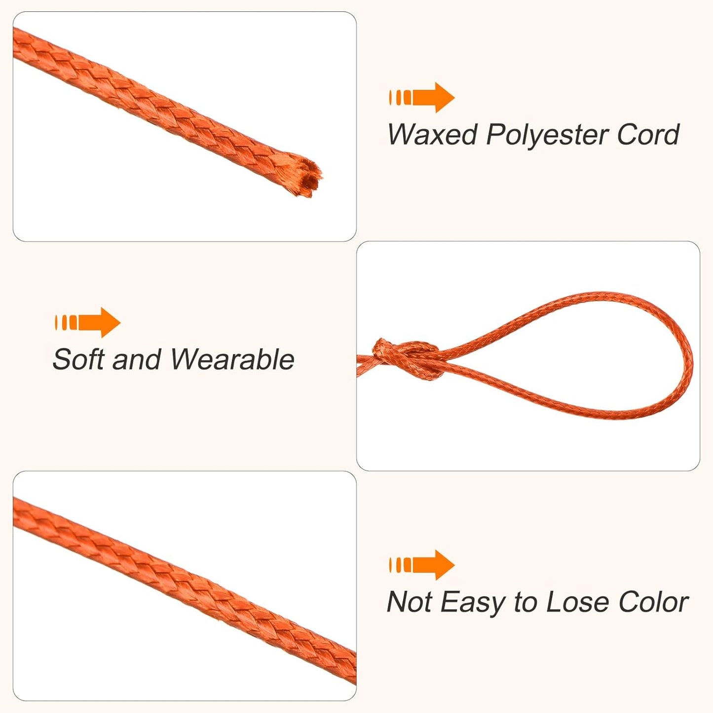 MECCANIXITY Waxed Cord 1.2mm Waxed Polyester Cord 175 Yard Wax String for Bracelet Making,Necklaces, Beading,Jewelry Making and DIY Crafts(Orange Red)