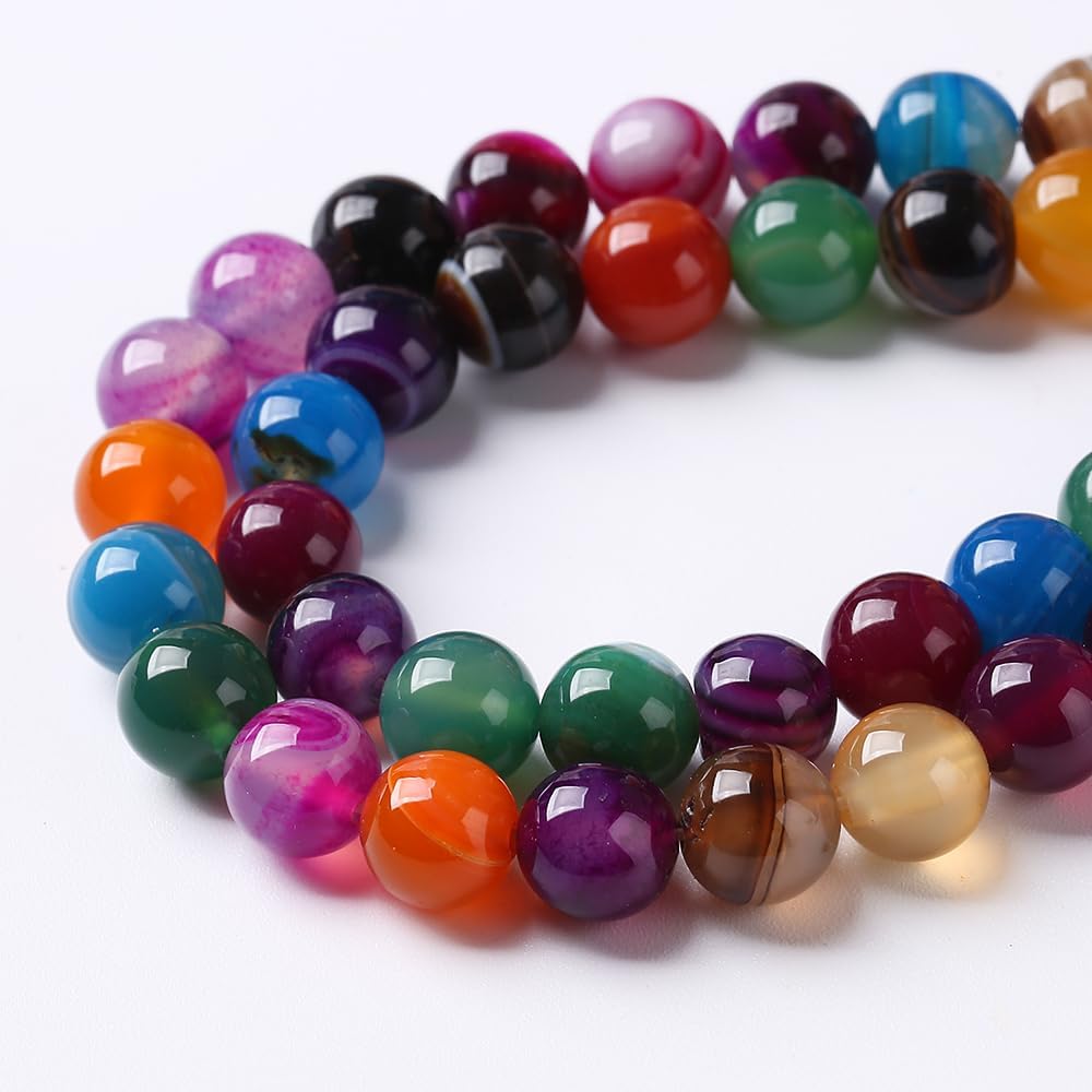 32pcs 12cm Natural Multicolor Stripe Agate Beads for Jewelry Making Natural Stone Energy Healing Beads DIY Bracelet Necklace 15" (12mm, Multicolor Stripe Agate)