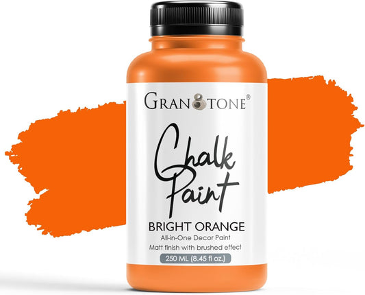 GRANOTONE Chalk Paint for Furniture | Matt-Finish Water-Based Acrylic Paint for Wood, Walls, Metal, Glass, Paper, Fabric Canvas | Maximum Coverage Chalk Paint for Kids & Adults, 250 Ml (BRIGHT ORANGE)