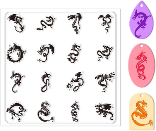 CHGCRAFT Dragon Polymer Clay Texture Sheets Clear Clay Silicone Texture Sheets Silicone Texture Stamp Sheets for DIY Crafts Projects and Making Earrings Jewerly, 5.5x5.5inch