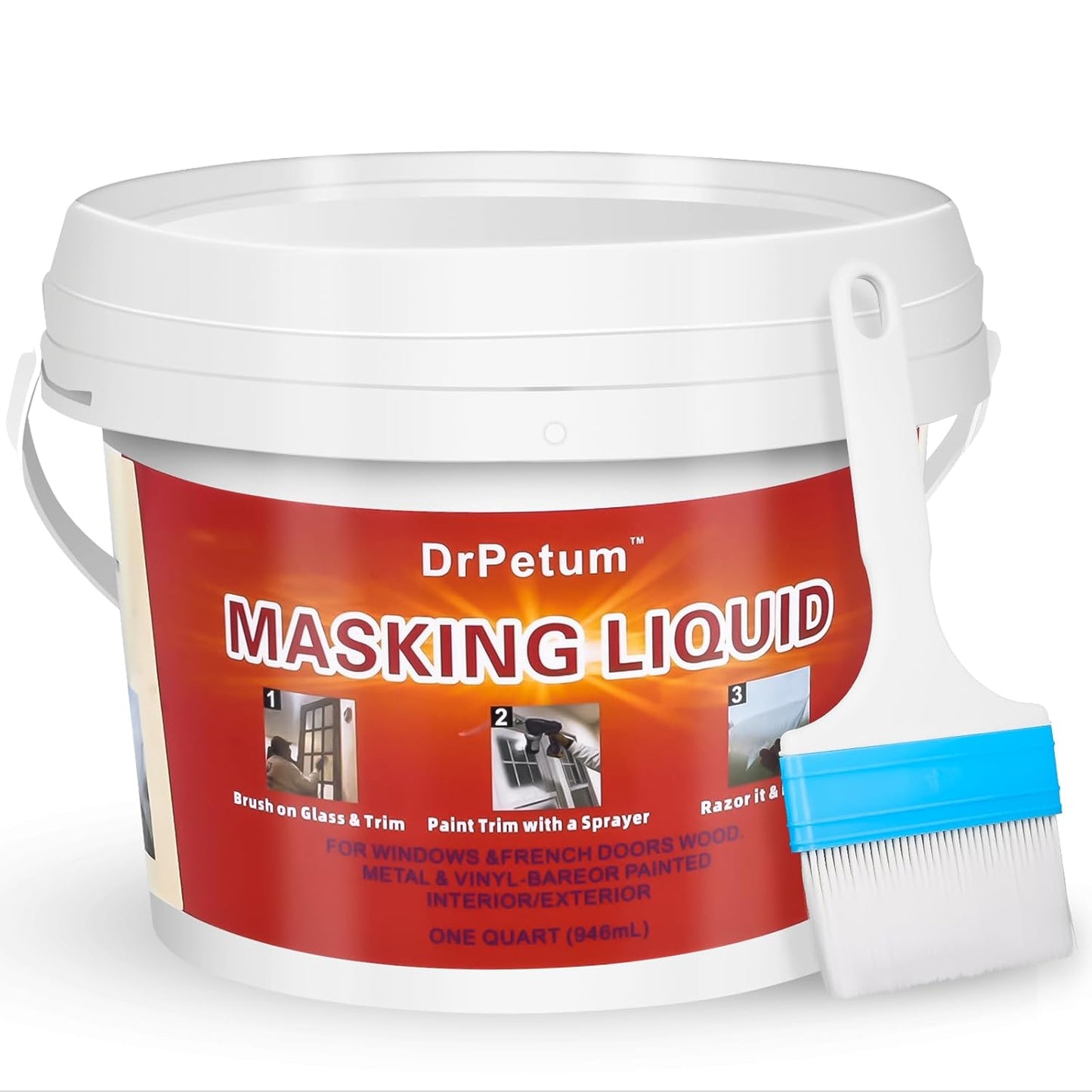 Masking Liquid Tape, Transparent Peelable Coating for Protect Windows Glass, Used for Priming Windows, Floors and Non-Porous Surfaces Painting, 1 Quart (with Paint Brush)