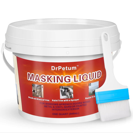 Masking Liquid Tape, Transparent Peelable Coating for Protect Windows Glass, Used for Priming Windows, Floors and Non-Porous Surfaces Painting, 1 Quart (with Paint Brush)
