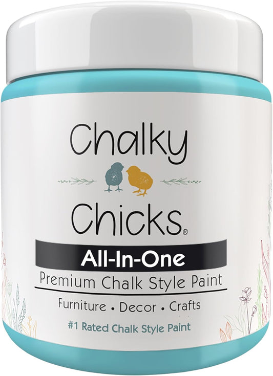 Chalky Chicks All-in-One Chalk Paint for Furniture or Cabinet - 8 Fl Oz - Matte Finish Aqua Bay (Aqua Blue) for Metal, Wood Furniture Paint - No Sanding All-in-One for Home Decor & Crafts, USA Made