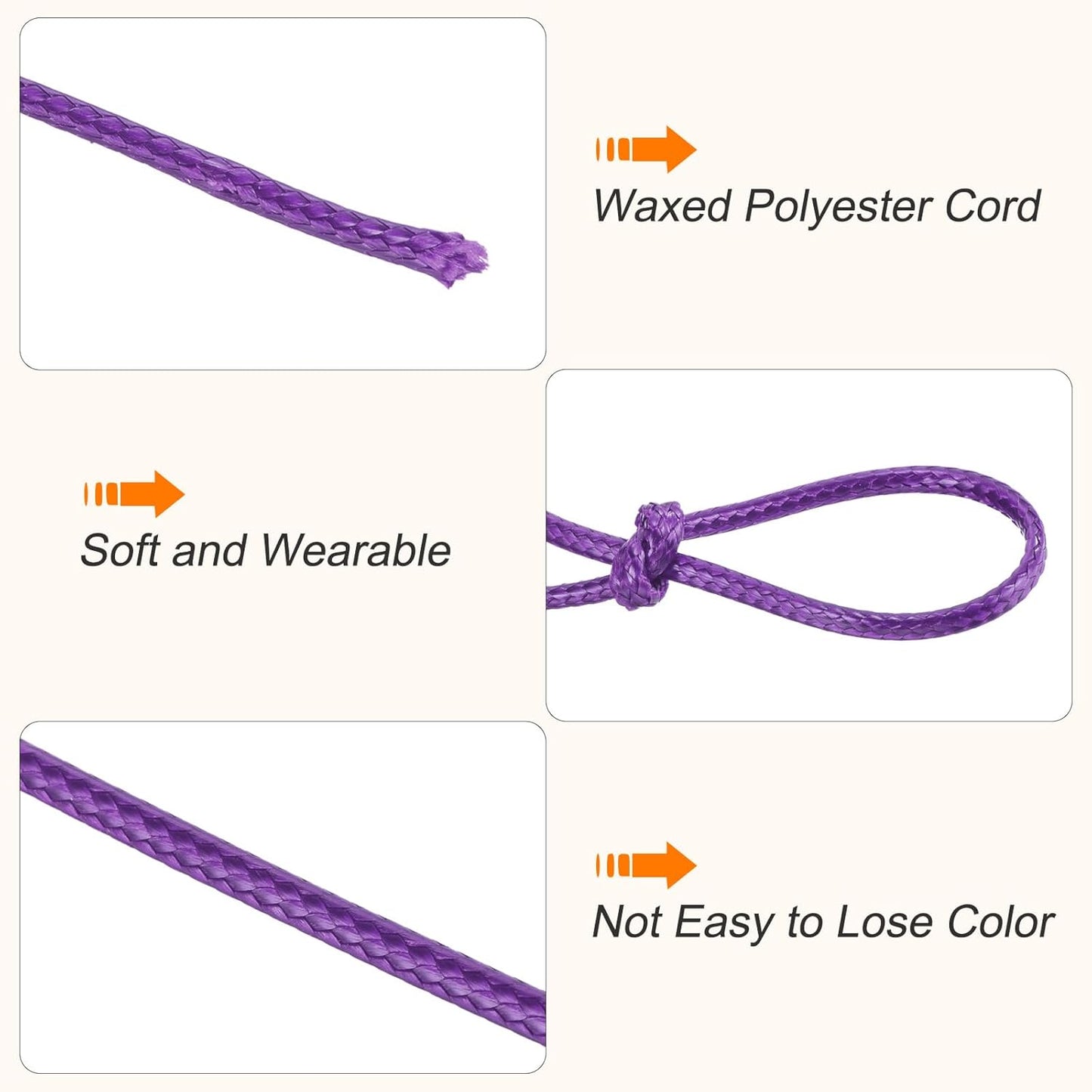 MECCANIXITY Waxed Polyester Cord 0.5mm 175 Yard Purple for Bracelet Making, Jewelry, DIY Crafts