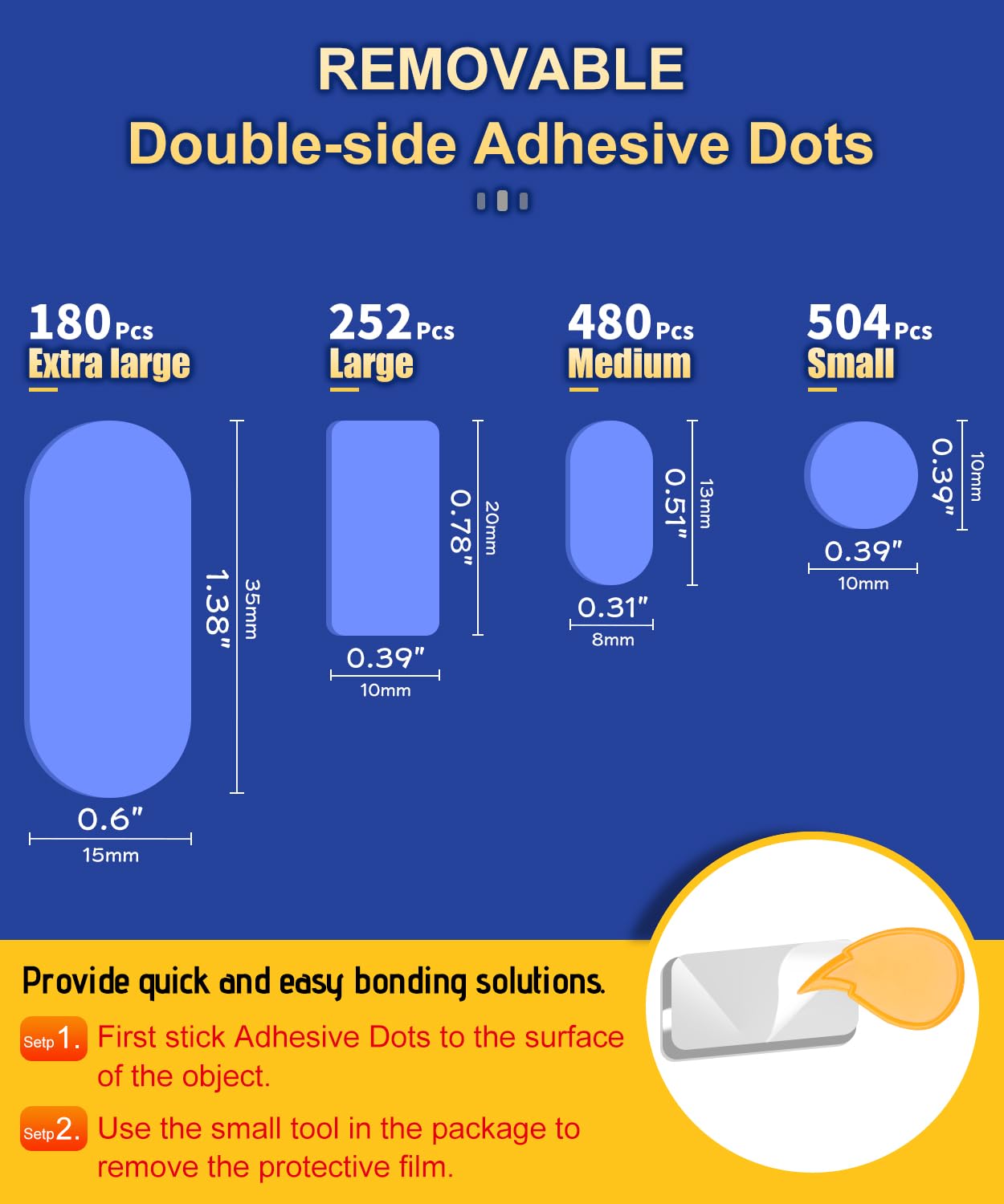 Medium Mounting Putty No Residue, Double Sided Tape Glue Adhesive Dots Clear Museum Sticky Tack, Picture Hanging Strips Fixed Posters Decor Art Craft Party, 0.31 x 0.51 in (480 Pcs)