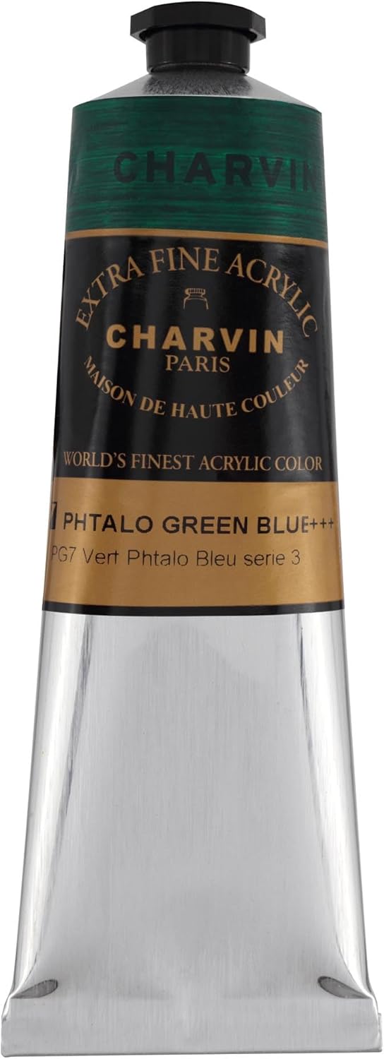 Charvin Extra Fine Professional Acrylic Paint - Phthalo Green Blue, 150ml Tube, Triple-Milled, Lightfast Pigments, Open Stock Artist Acrylic Paints in Nature-Inspired Hues