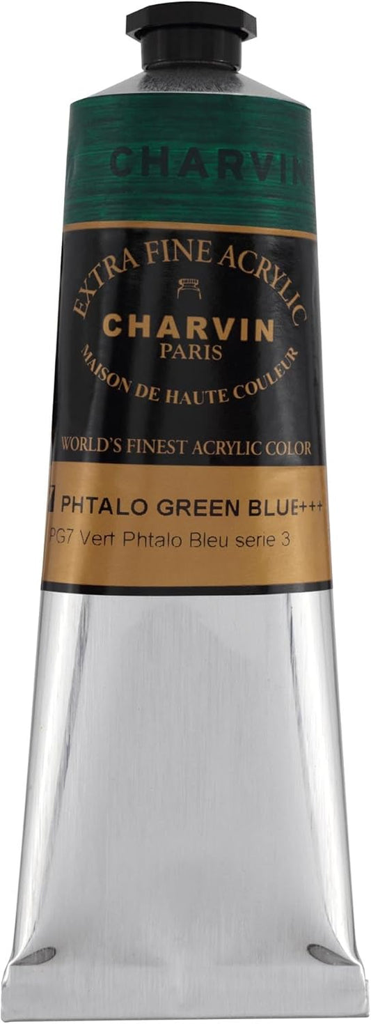 Charvin Extra Fine Professional Acrylic Paint - Phthalo Green Blue, 150ml Tube, Triple-Milled, Lightfast Pigments, Open Stock Artist Acrylic Paints in Nature-Inspired Hues