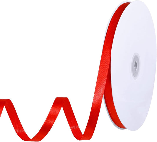 Red Ribbon 120 Yards 3/8 Inch Thin Red Satin Ribbon Craft Fabric Christmas Ribbons for Hair Bow Making Gift Wrapping Floral Bouquet Wedding Party Christmas Decorations