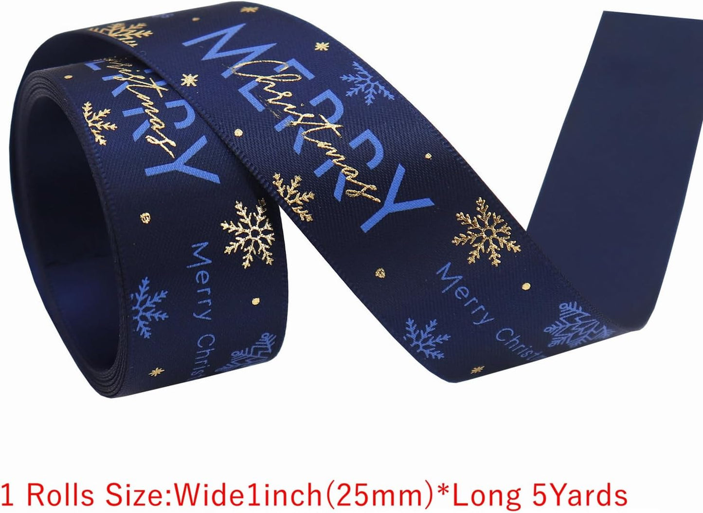 Christmas Gift Wrapping Ribbon, Red, Green, 2 Rolls Printed Grosgrain Ribbons for Crafts, Floral Bouquets, Sewing, Party and Festive Holiday Decor (2 Rolls(Blue/Red), 1 Rolls=1in * 5Yards)