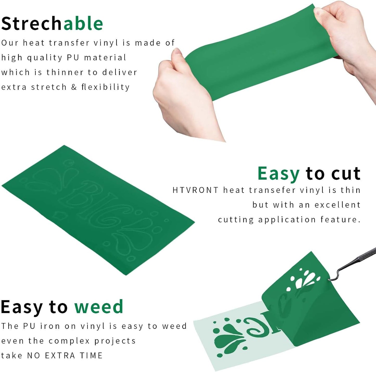 HTVRONT Green HTV Heat Transfer Vinyl - 24 Pack 12"x12" Green Iron on Vinyl Sheets for T-Shirt (1 PTFE Sheet Included), PU HTV Vinyl Easy to Cut & Weed for Heat Design