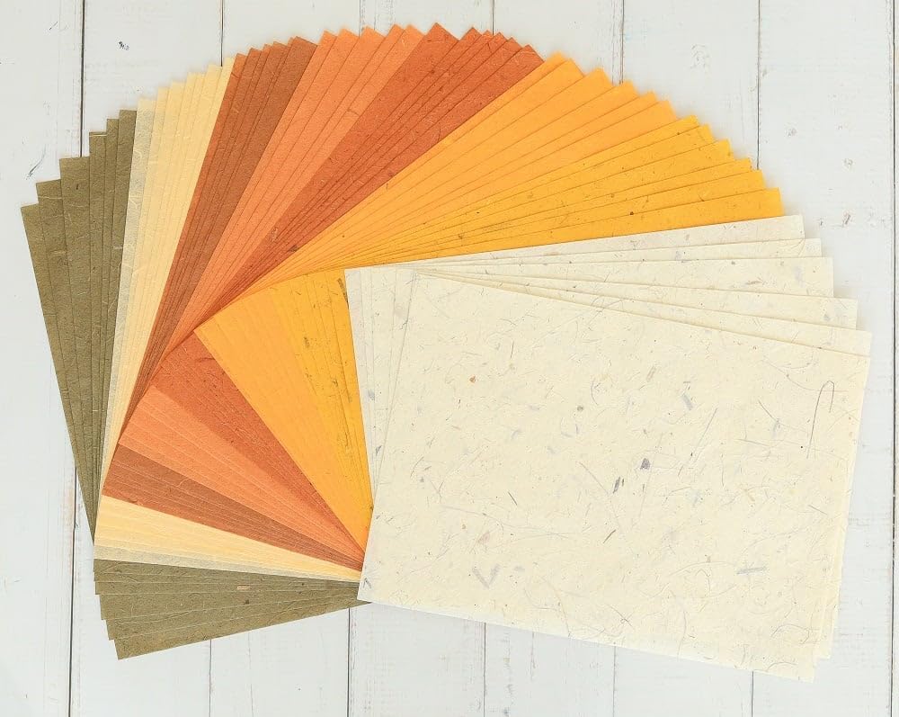 A5 50 Sheets Natural Fiber Mulberry Tree,Banan Bark Mulberry paper Sheets Square Origami Paper Arts Folding Craft, Decoration Paper, Square Folding Paper for DIY Crafts. 8.3" x 5.8" Brown Tone