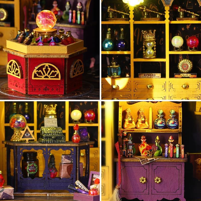 DIY Book Nook Kit - DIY Miniature Dolls House Kit with Furniture and LED Light, 3D Puzzle Wooden Art Bookends, Model Kits for Adults to Build (Magic Energy Station)