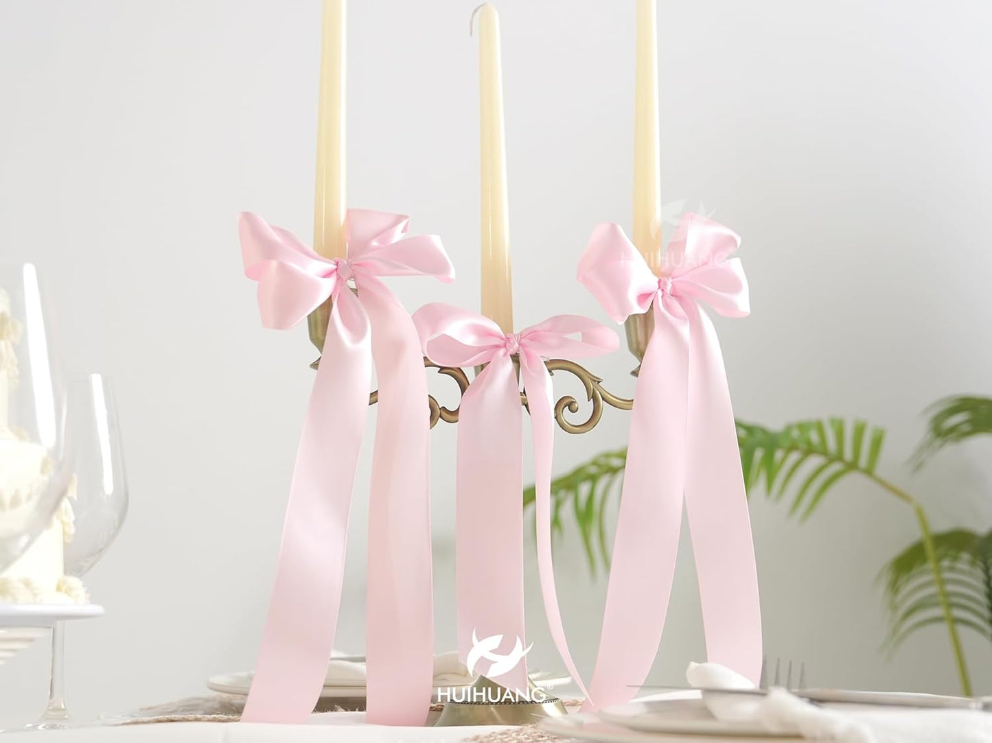 HUIHUANG Pink Satin Ribbon 1-1/2 inch x 100 Yards Light Pink Double-Faced Satin Ribbon for Flower Bouquet, Gift Wrapping, Eternal Roses, DIY Crafts, Bridal Shower Wedding Decor