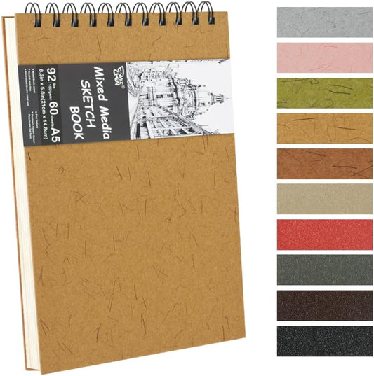 8.3x5.8 Sketch Book, Top Spiral Bound Sketch Pad, 60sheets 92lb/150gsm Nature White Paper, Acid-Free Mixed Media Paper for Painting, Dawing & Art Supplies. N-Ginger